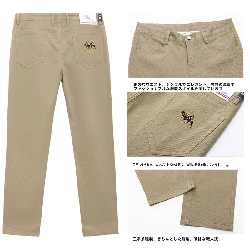 メンズゴルフベージュパンツ：通気性とストレッチ性を備えた春秋用カジュアル長ズボン