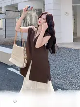 深いブラウンの柔らかいスタイル！美しいレースのスカートとジャケットの二点セット（セットアップ対応）