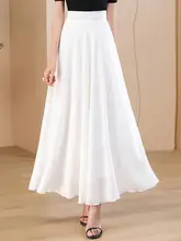 華やかな印象の白色シフォン半身スカート【Aライン・高腰・大きめの裾・中丈】