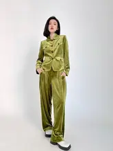 上品なサテン仕立てのワイドレッグパンツ【通勤・スタイル・スリム効果】