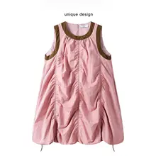 夏のカジュアルな印象！フリルデザインのノースリーブワンピース【トレンディなコントラストスカート】（セットアップ対応）
