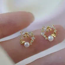 パールリボンピアス【925純銀・レトロ風・繊細なデザイン・キラキラ】