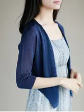 涼しげな開衫女子用夏用短丈カーディガン【薄手・中袖・透かし編み】