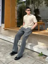 ストライプテクスチャーのトリアセテート混紡プリーツパンツ【ストレート・ワイドレッグ・ビジネス用】（セットアップ対応）