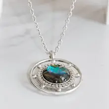 アメリカンビンテージデザイン マットシルバー宝石イエローパールサークルネックレス