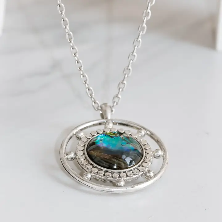 アメリカンビンテージデザイン マットシルバー宝石イエローパールサークルネックレス