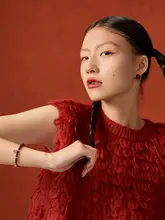 ブレスレット レディース チャイナテイスト ガーネット ビーズ 柿モチーフ 縁起 「AJIDOU」