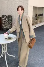 テーラードジャケット ワイドパンツ セットアップ レディース デニム パッチワーク フェイクレイヤード ルーズ カジュアル 韓流 秋