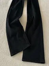 高腰ブラックストレートデニムパンツ【加絨・スリムフィット・冬用】