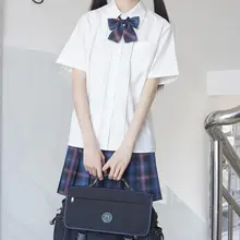 シンプルなデザイン！黒白の丸襟短袖シャツ【プリーツ風・女子用】
