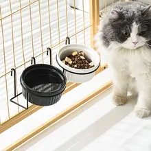 猫用セラミック給餌ボウル【防倒•吊り下げ式・黒・ペット用】
