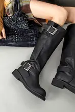 厚底ライダーブーツ レディース【ウィンター・フリース裏地・ロングブーツ・ワイド筒】