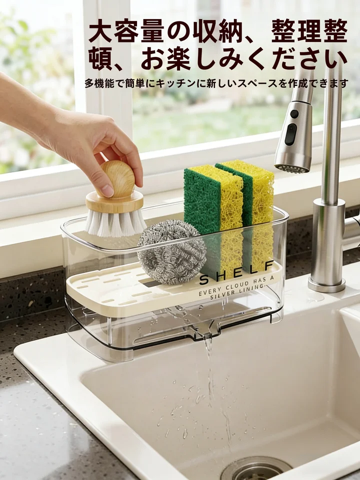 キッチンシンク用収納ラック【穴あけ不要・壁掛け式・多機能水切りバスケット】