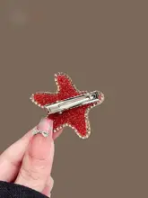 赤い海星デザインのヘアクリップ【サイドクリップ・上品なスタイル・髪の流れを整える】