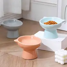 陶器製 猫用高脚食器【飲水用・首の保護・斜口デザイン】（セットアップ対応）