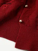 ツイード風デザインの女性用ニットカーディガン【冬季用・クリスマス・正月・赤】