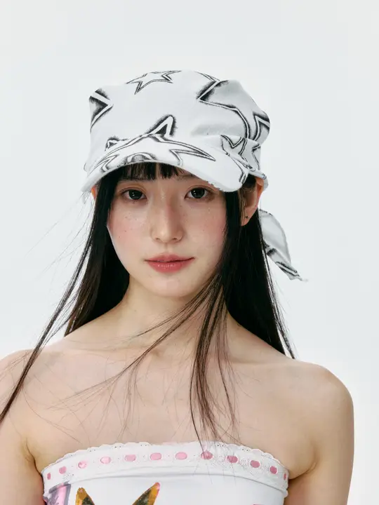 薄手の星柄ハット【春夏秋用・日除け・バンダナ付き・キャップスタイル】