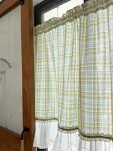 レトロチェック柄グリーンカーテン【透光・遮光・小窓用・収納用のほこり防止】