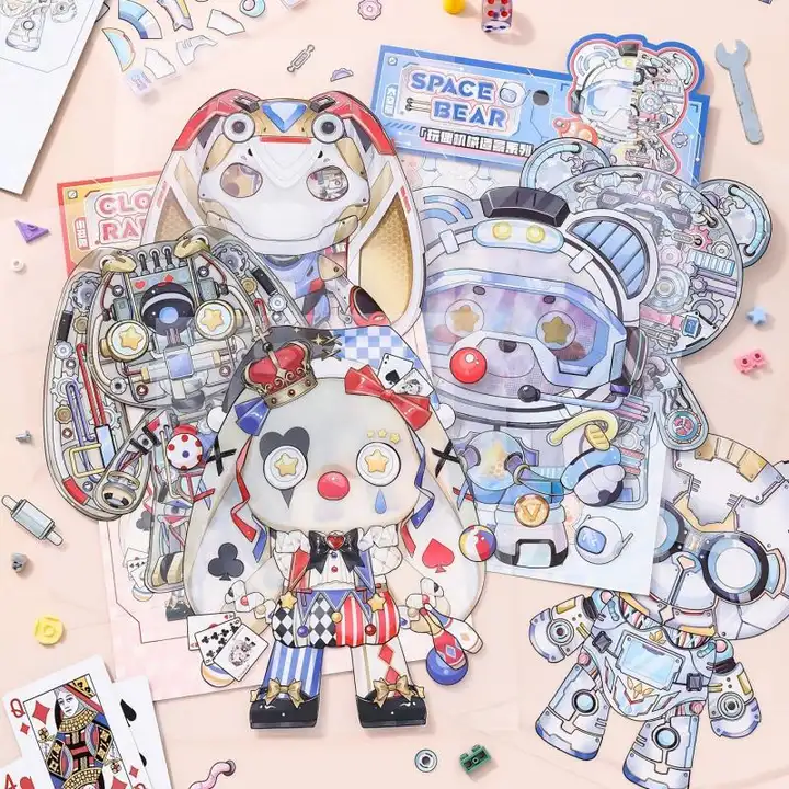可愛い機械クマのDIYシール【透視ミニチュアシーン・創造的デザイン】