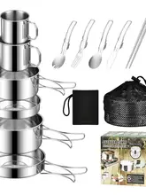 304ステンレス製 アウトドアクッキングセット【キャンプ用・調理器具・携帯便利】（セットアップ対応）