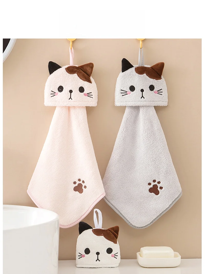 可愛い猫デザインの掛け式タオル：刺繍柄でキッチン・バスルームに最適な実用性を実証