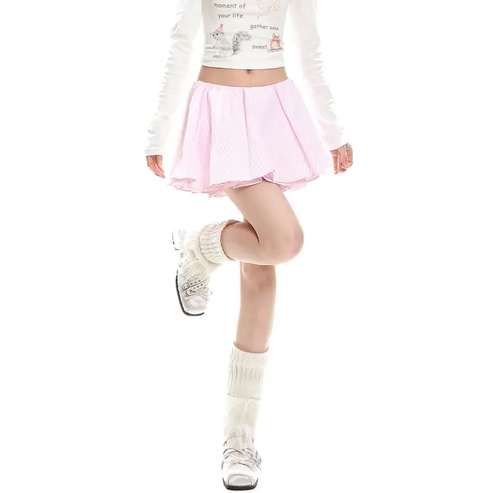 プリーツ ミニスカート レディース ハイウエスト Aライン フラワーバケット 春物 ガーリー スクール風