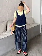 春のトレンド！コントラストカラー重ね着風Tシャツ【韓国風・ゆったりデザイン・女性向け】（セットアップ対応）