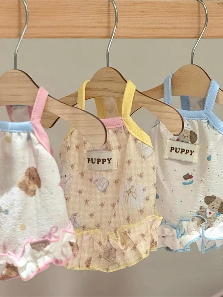 夏用可愛いカートゥーンデザインの犬服【薄手・ノースリーブ・犬と猫対応】
