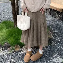 千鳥格子プリーツスカート【ウール混・中丈・ヴィンテージ学院風】