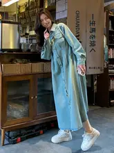 レトロデザイン デニムサンドレス【女性用・カジュアル・体型カバー・ロングスリーブ】（セットアップ対応）