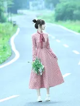 小花柄の長袖ミディドレス【コットンリネン・ナチュラルスタイル】