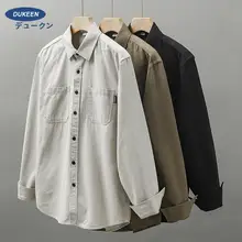 DUKEEN メンズロングスリーブコットンシャツ【春夏用・ポケット付き・ルーズフィット・レトロデザイン】
