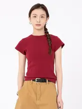 幾何学模様のグレー ラウンドネック半袖Tシャツ【シルエットを美しく見せるデザイン】
