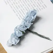 フェイクペーパー製ローズブーケ【シャンパン色・薄青・直径2cmの花頭・12本セット】