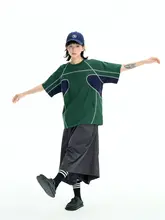 カラーブロックデザインのスポーツカジュアルTシャツ【ラウンドネック・半袖】