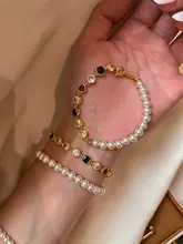 美しいパールとカラージルコンのブレスレット【女性用・エレガントデザイン・軽やかさ】（セットア  ップ対応）
