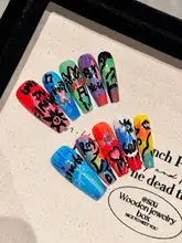 プレスオンネイル ロング アートネイル 落書き 油絵風 ハンドメイド カラフル 上品 きれいめ ギャル