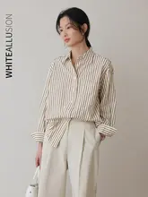 ストライプデザインのレディースシャツ【春秋用・ゆったりカジュアル・フレンチスタイル】