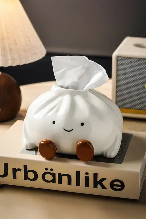 包子デザインの陶製ティッシュボックス【インテリア装飾用】