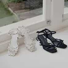 優雅なフレンチスタイルのハイヒールサンダル【立体リボンデザイン・軽量・快適】