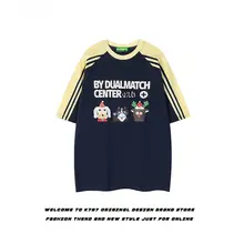 アメリカンヴィンテージ学院風犬プリント半袖Tシャツ【男女兼用・オーバーサイズ・カジュアル】