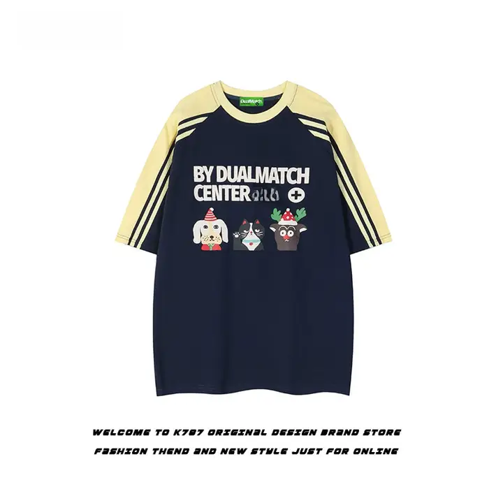 アメリカンヴィンテージ学院風犬プリント半袖Tシャツ【男女兼用・オーバーサイズ・カジュアル】