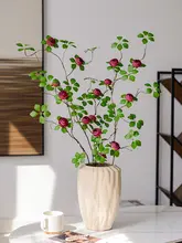 リアルな高枝サンチャ花のつぼみの花束 偽の花 室内テーブル装飾 籐製の花かご