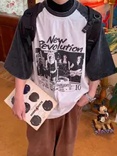 アメリカンヴィンテージ風 ラグラン袖半袖Tシャツ【ユニセックス・ゆったりしたフィット・ロックバンドプリント】