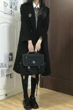 大学風 ダブルボタンコート【ブラック・ウール・中長丈・JKスタイル】