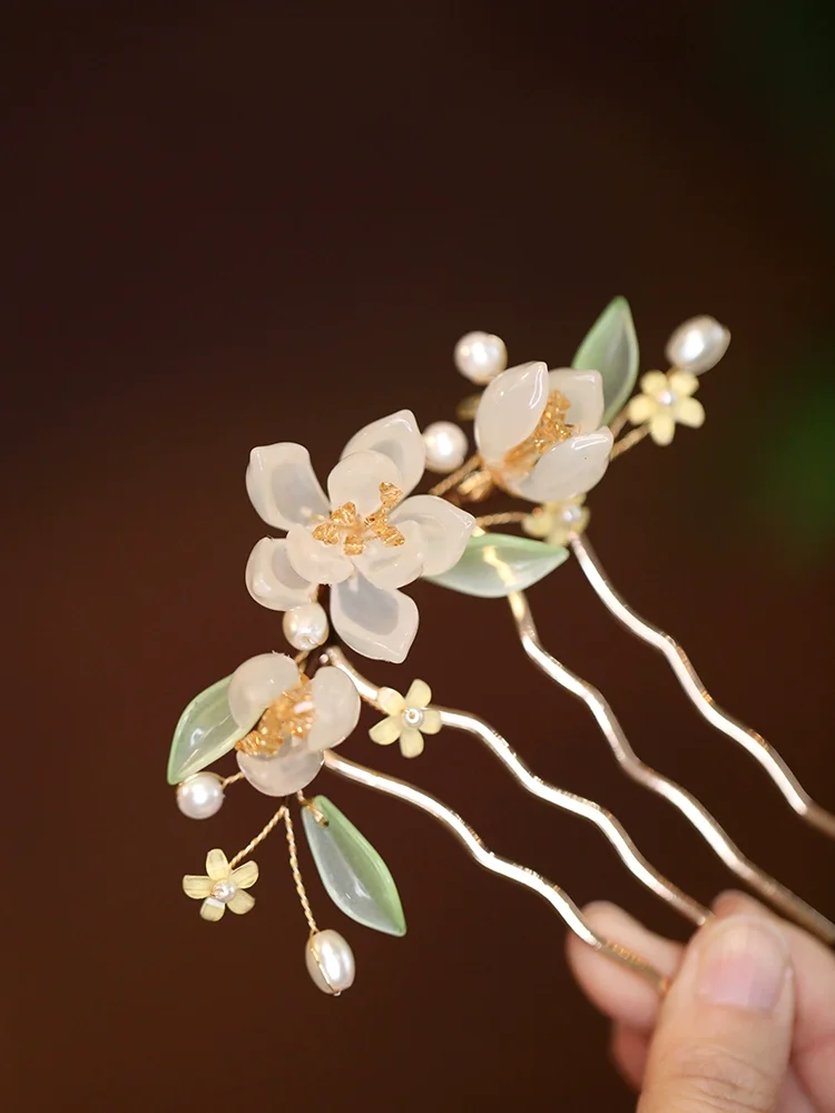 和装髪飾り 手作りのための花飾り半束ね髪クリップ【流れる房・古風デザイン】