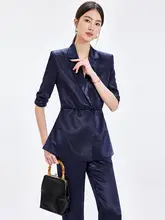 深い青のビジネススーツ【夏用・薄手・スリムフィット・洗練されたデザイン】（セットアップ対応）