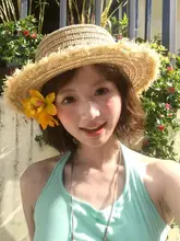 リゾート風デザインの平頂ハット【夏用・レース編み・日焼け防止】
