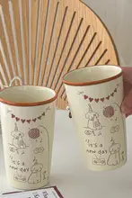 可愛いデザインの陶器製犬柄マグカップ【大容量・ハンドル付き】
