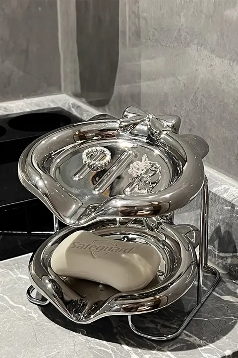 Tlife Lakespy セラミック製二層石鹸置き【バタフライデザイン・おしゃれなバスルーム用】